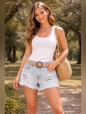 BlankNYC Wedge Distressed Denim Shorts Size 29 Light Wash High Rise Mom Raw Hem